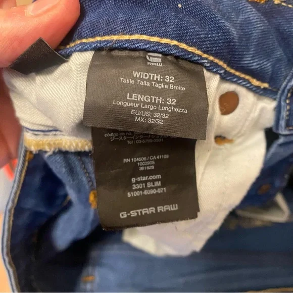 GStar Raw 3301 Slim Denim Jeans 32x32 Button Fly Classic Whiskered - Picture 9 of 9